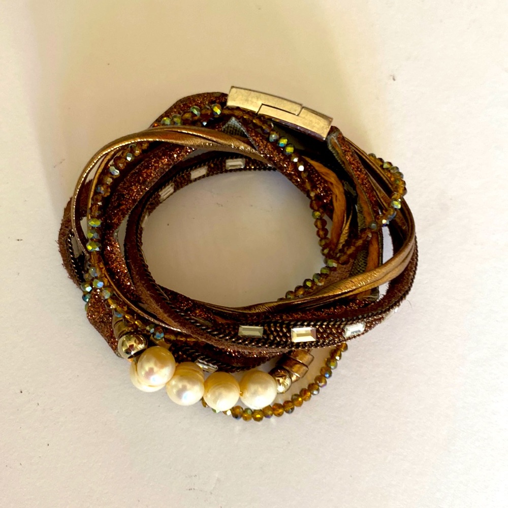 Double wrap leather and rope mix bracelet